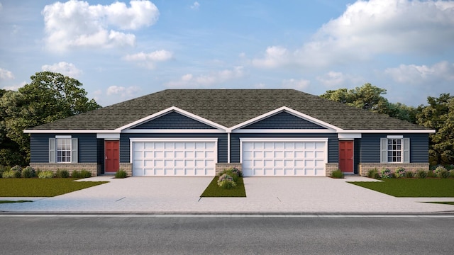 14736 Green View Dr, Elkton, VA 22827 - view of front of home featuring driveway, brick siding, an attached garage, and a front yard