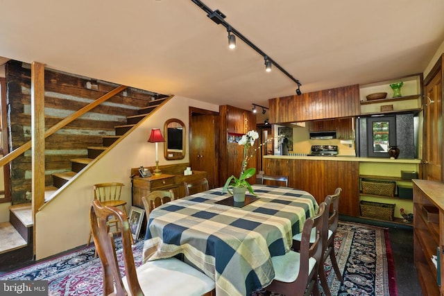 115 Oventop Mountain Ln, Sperryville, VA 22740 - dining room with rail lighting and stairs