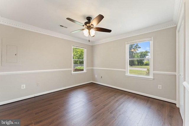 131 Wankoma Dr, Remington, VA 22734 - empty room with healthy amount of natural light, wood finished floors, ceiling fan, ornamental molding, and electric panel