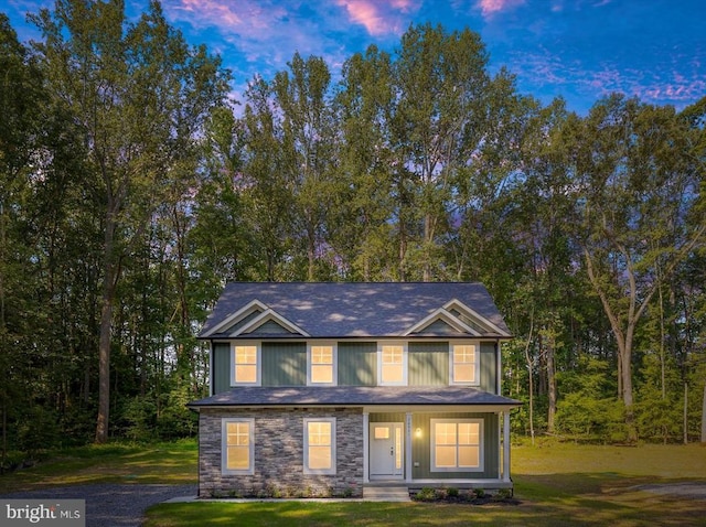 12521 Wilderness Park Dr, Spotsylvania, VA 22551 - view of front of property with a lawn and stone siding