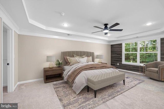 12521 Wilderness Park Dr, Spotsylvania, VA 22551 - bedroom with a raised ceiling, light carpet, recessed lighting, and a ceiling fan