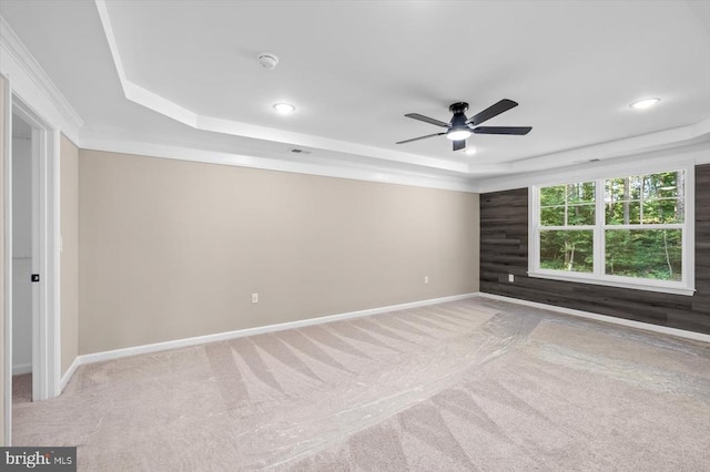 12521 Wilderness Park Dr, Spotsylvania, VA 22551 - empty room featuring a tray ceiling, carpet flooring, ceiling fan, recessed lighting, and a smoke detector