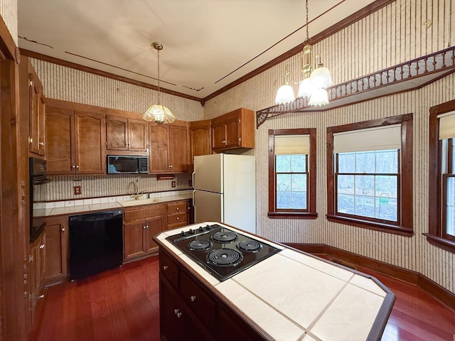87 Retriever Ridge Dr, Gordonsville, VA 22942 - kitchen featuring wallpapered walls, tile counters, black appliances, and a sink