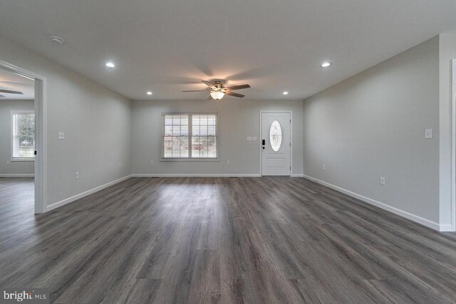 1087 Judy Ln, Stanley, VA 22851 - unfurnished living room with attic access, wood finished floors, french doors, baseboards, and recessed lighting
