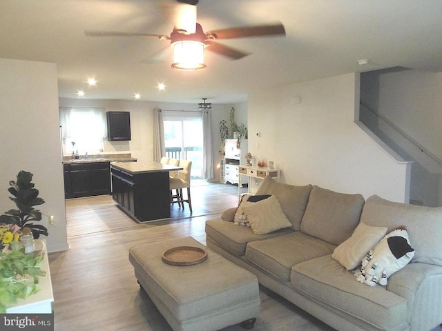 2414 Post Oak Dr, Culpeper, VA 22701 - living room with a ceiling fan, light wood finished floors, and recessed lighting