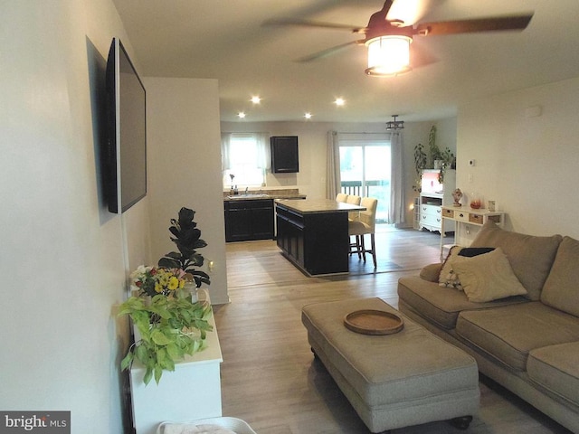 2414 Post Oak Dr, Culpeper, VA 22701 - living room featuring ceiling fan, light wood-style floors, and recessed lighting