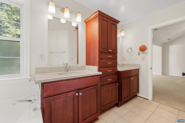 2777 Peppervine Ct, Charlottesville, VA 22911 - bathroom with double vanity, tile patterned flooring, and a tub to relax in
