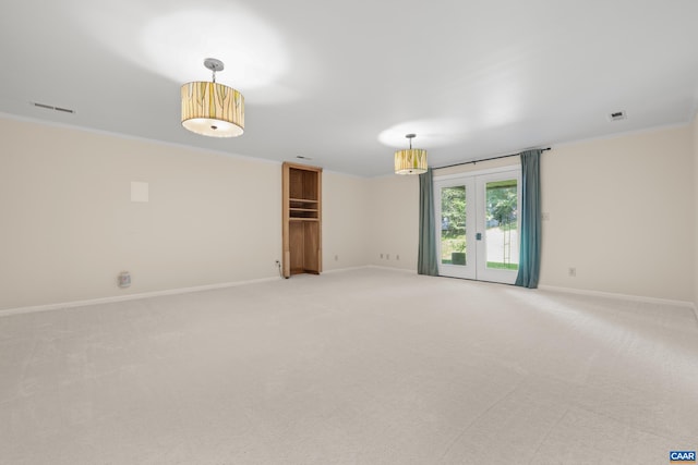 2777 Peppervine Ct, Charlottesville, VA 22911 - empty room with crown molding, light carpet, and french doors