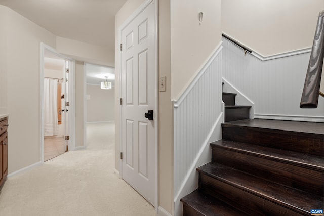 2777 Peppervine Ct, Charlottesville, VA 22911 - stairs featuring carpet and wainscoting