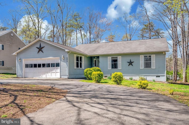 202 Yorktown Blvd, Locust Grove, VA 22508 - ranch-style home featuring a garage, driveway, crawl space, and a shingled roof