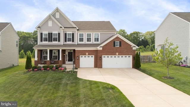 10430 Aspen Highlands Dr, Spotsylvania, VA 22553 - view of front of home with covered porch, driveway, brick siding, a garage, and a shingled roof