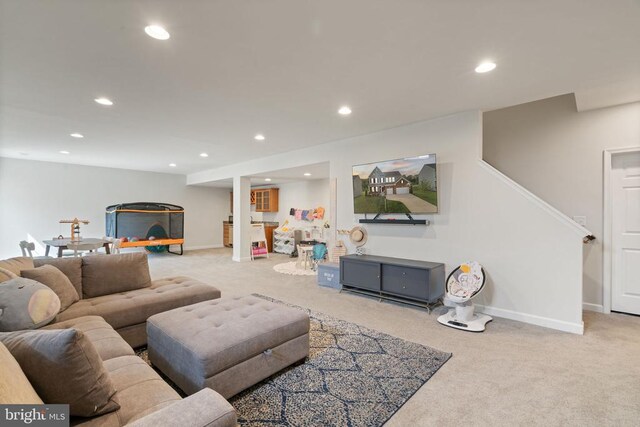 10430 Aspen Highlands Dr, Spotsylvania, VA 22553 - carpeted living room with recessed lighting, baseboards, and stairs