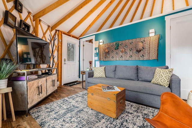 431 Lower Rawley Ln, Hinton, VA 22831 - living area featuring beamed ceiling and high vaulted ceiling