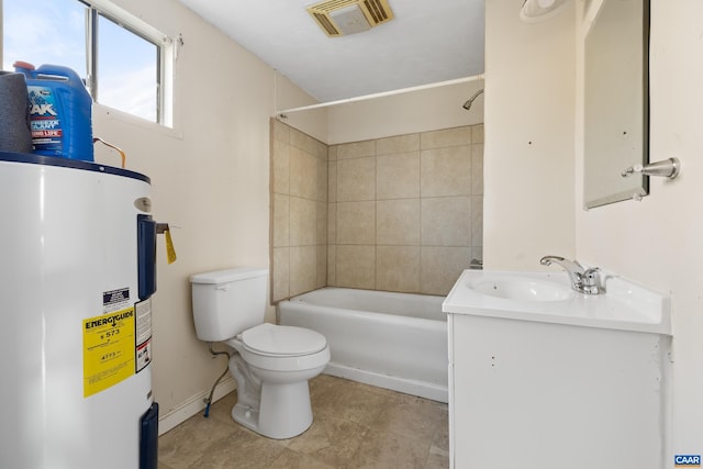 228 Old Fifteen Rd, New Canton, VA 23123 - bathroom featuring toilet, visible vents, vanity, bathtub / shower combination, and water heater