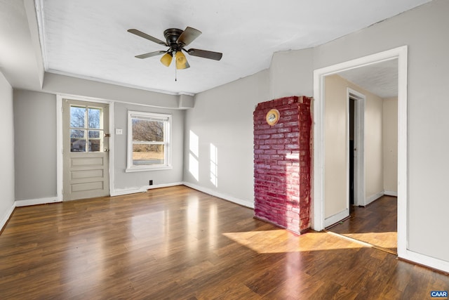 228 Old Fifteen Rd, New Canton, VA 23123 - unfurnished living room with a ceiling fan, wood finished floors, and baseboards