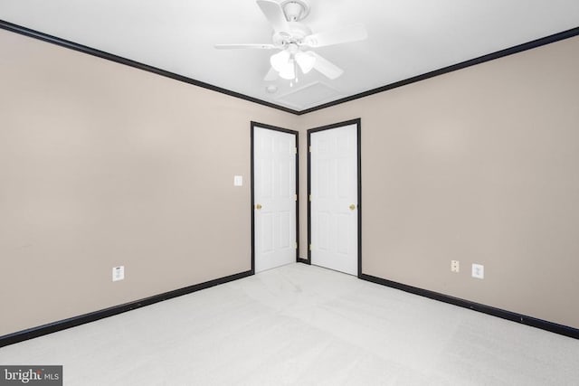 10911 Jarvis Ct, Fredericksburg, VA 22407 - spare room featuring crown molding, a ceiling fan, and light carpet