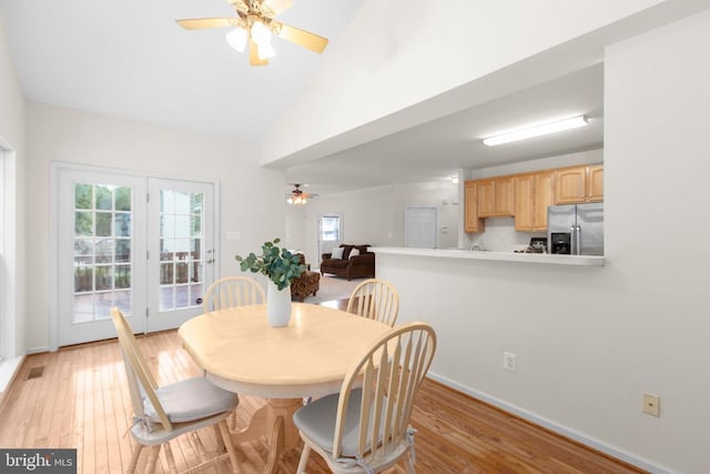 10911 Jarvis Ct, Fredericksburg, VA 22407 - dining space with ceiling fan, light wood-type flooring, and vaulted ceiling