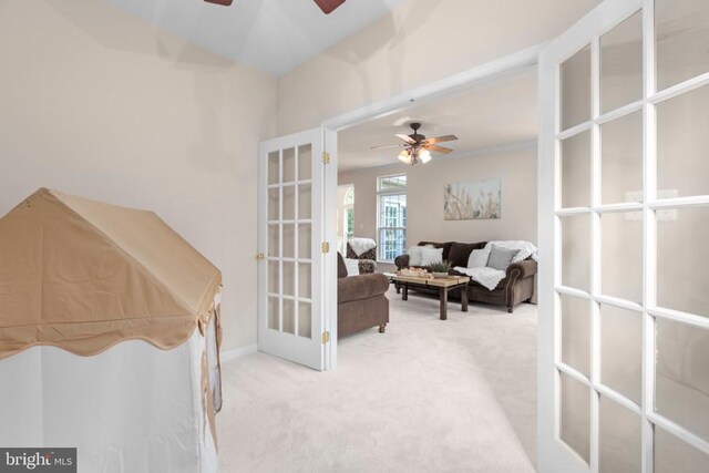 10911 Jarvis Ct, Fredericksburg, VA 22407 - sitting room featuring ceiling fan, french doors, and carpet floors
