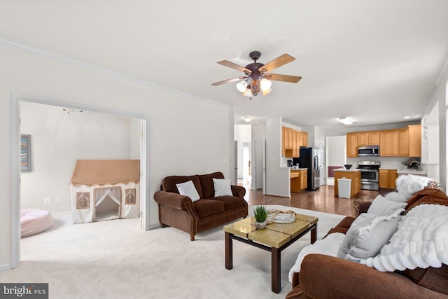10911 Jarvis Ct, Fredericksburg, VA 22407 - living area featuring ceiling fan and crown molding