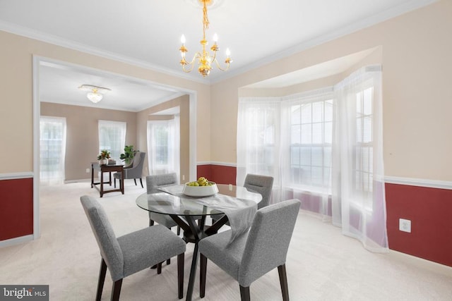 10911 Jarvis Ct, Fredericksburg, VA 22407 - dining area featuring light carpet, a chandelier, and ornamental molding