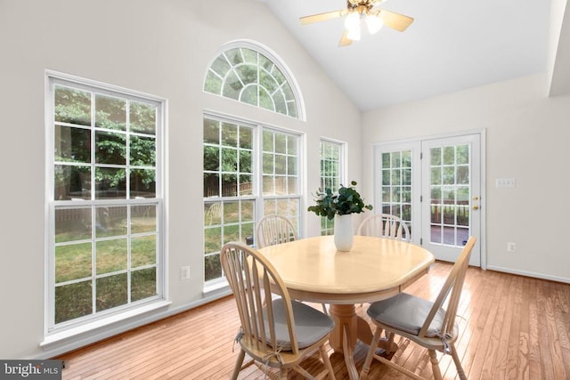 10911 Jarvis Ct, Fredericksburg, VA 22407 - dining space featuring light wood-style flooring, high vaulted ceiling, and plenty of natural light