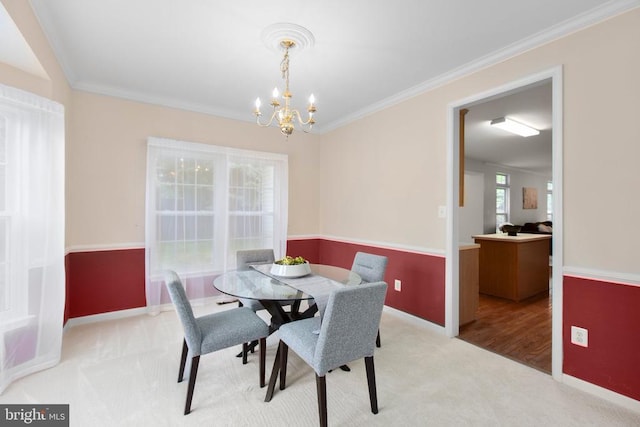 10911 Jarvis Ct, Fredericksburg, VA 22407 - carpeted dining space with a chandelier and crown molding