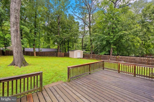 6908 Wild Turkey Dr, Spotsylvania, VA 22553 - deck featuring a fenced backyard, a shed, and view of wooded area