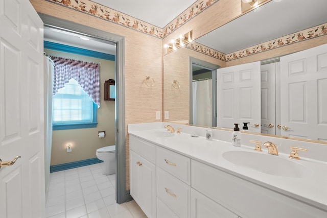 5 Trace Dr, Staunton, VA 24401 - bathroom featuring toilet, double vanity, tile patterned flooring, and baseboards