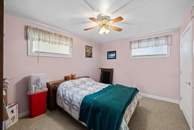 1751 New Hope And Crimora Rd, Crimora, VA 24431 - bedroom with multiple windows, light carpet, baseboards, and ceiling fan