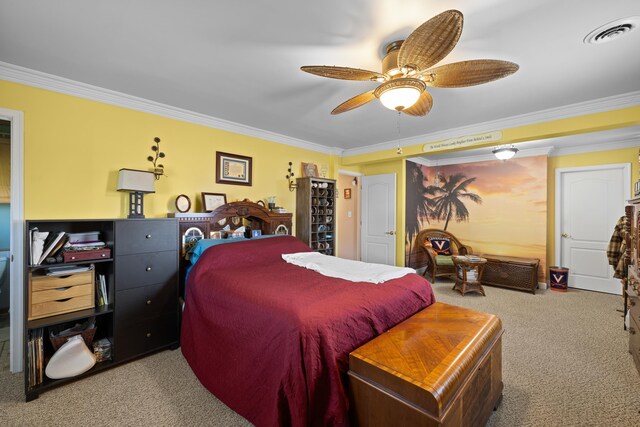 1751 New Hope And Crimora Rd, Crimora, VA 24431 - bedroom with ceiling fan, visible vents, crown molding, and carpet
