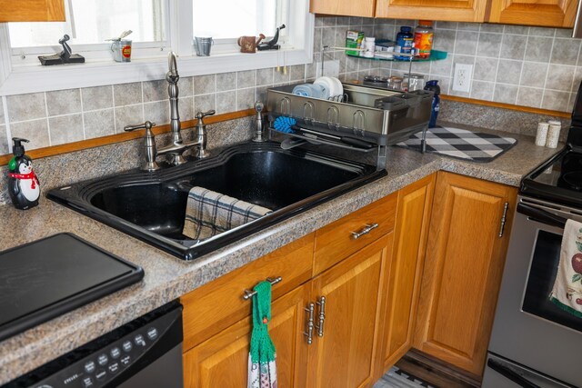 1751 New Hope And Crimora Rd, Crimora, VA 24431 - kitchen featuring dishwashing machine, a sink, stainless steel electric stove, and tasteful backsplash
