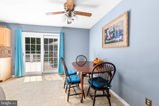 11428 Orange Plank Rd, Locust Grove, VA 22508 - dining space with ceiling fan and baseboards