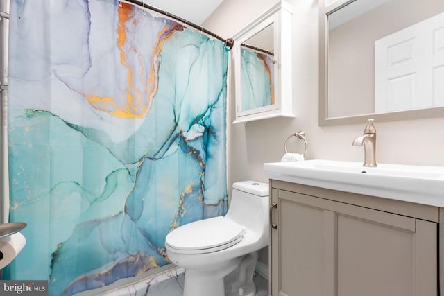 11428 Orange Plank Rd, Locust Grove, VA 22508 - full bath with marble look tiles, vanity, and a shower with curtain