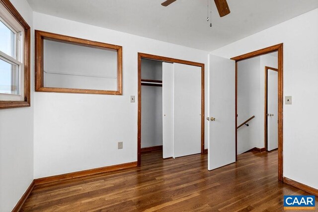 492 Avon Rd, Afton, VA 22920 - unfurnished bedroom featuring baseboards, a closet, a ceiling fan, and wood finished floors