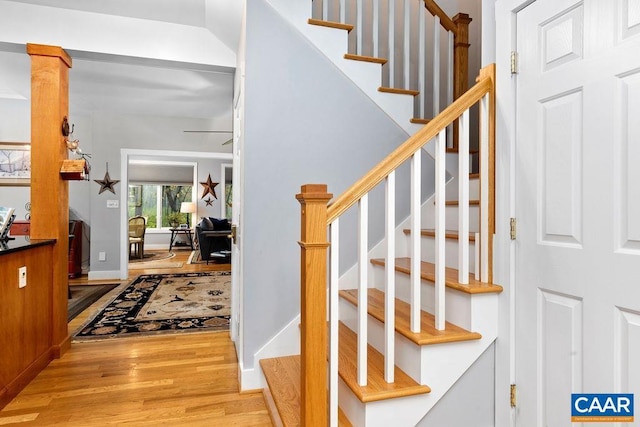 102 Devils Knob Loop, Wintergreen Resort, VA 22967 - stairs featuring ceiling fan and wood finished floors