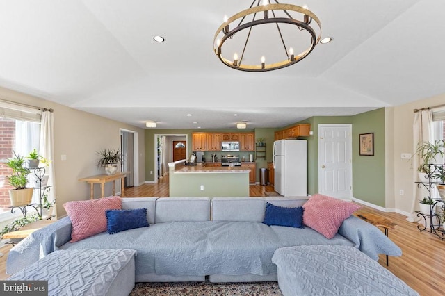 2266 Honeyville Rd, Stanley, VA 22851 - living area with light wood-style floors, a chandelier, baseboards, healthy amount of natural light, and recessed lighting