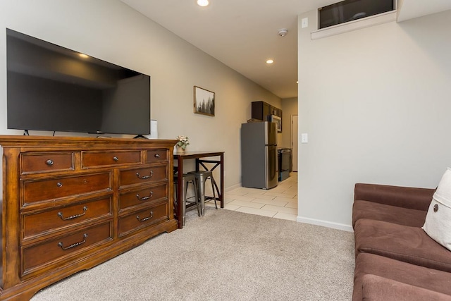 442 First St, Shenandoah, VA 22849 - living area featuring light colored carpet, light tile patterned floors, recessed lighting, and baseboards
