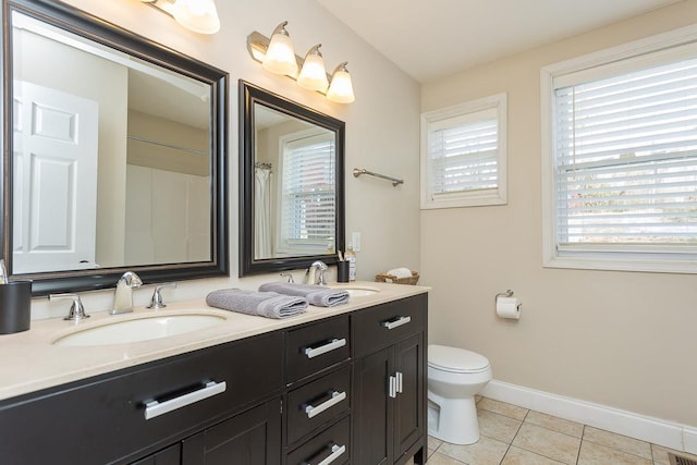 442 First St, Shenandoah, VA 22849 - full bath with toilet, baseboards, tile patterned floors, and double vanity