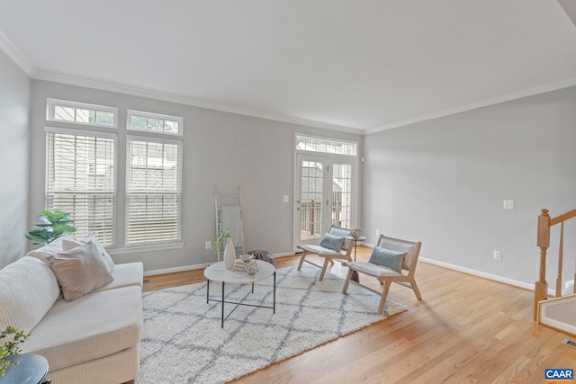 921 Bing Ln, Charlottesville, VA 22903 - living room featuring ornamental molding, wood finished floors, and stairway