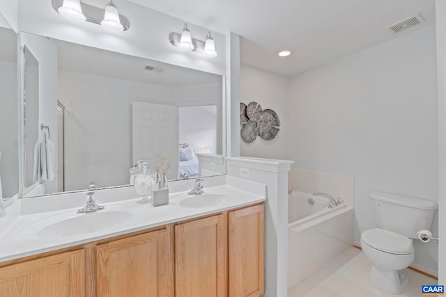 921 Bing Ln, Charlottesville, VA 22903 - bathroom with a bath, double vanity, and tile patterned flooring