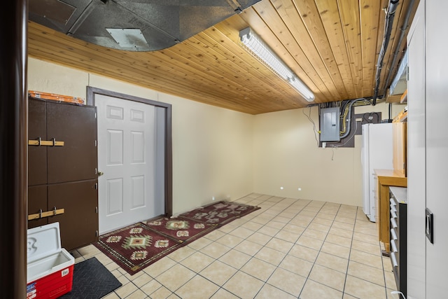613 Dices Spring Rd, Weyers Cave, VA 24486 - finished below grade area featuring light tile patterned floors, wooden ceiling, and electric panel