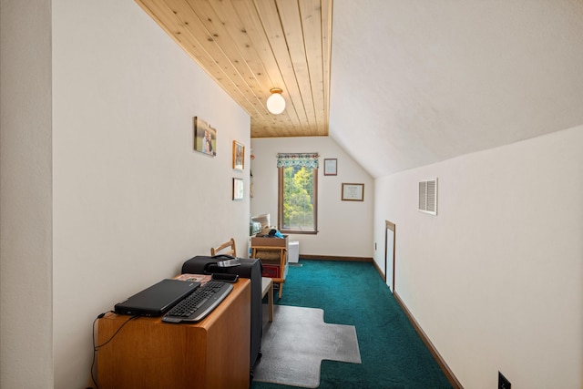 613 Dices Spring Rd, Weyers Cave, VA 24486 - office featuring dark carpet and vaulted ceiling