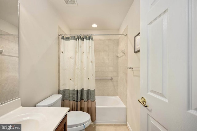 10207 Iverson Ave, Fredericksburg, VA 22407 - bathroom with vanity, toilet, shower / tub combo with curtain, tile patterned floors, and recessed lighting