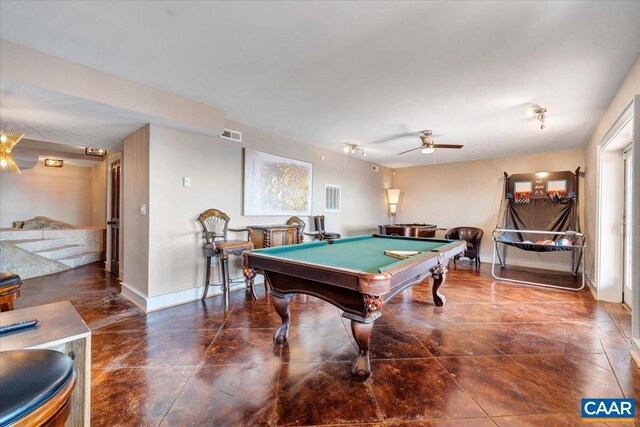 380 Blackrock Cir, Wintergreen Resort, VA 22967 - rec room with billiards table, baseboards, and a ceiling fan