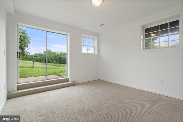 carpeted empty room featuring baseboards