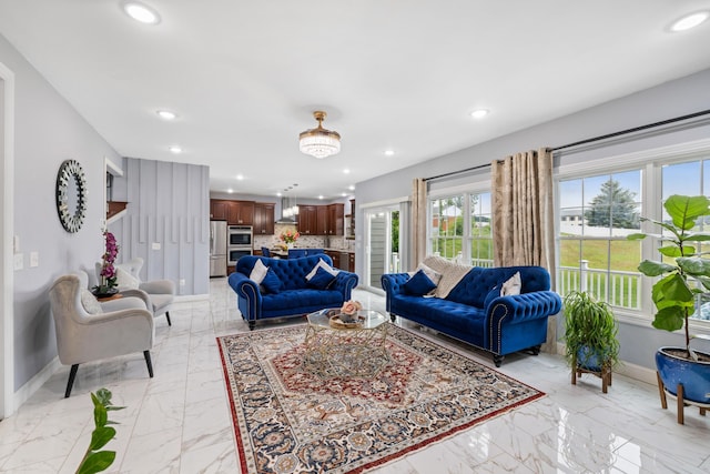4220 Traveler Rd, Rockingham, VA 22801 - living room with light marble finish floors, recessed lighting, and baseboards
