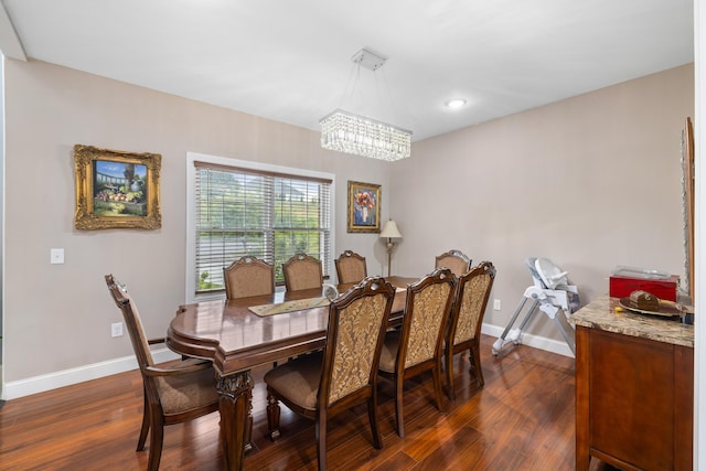 4220 Traveler Rd, Rockingham, VA 22801 - dining space with a chandelier, dark wood-style flooring, baseboards, and recessed lighting