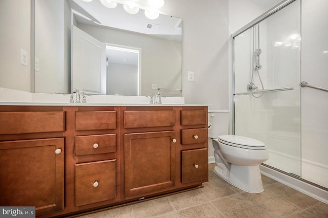 5809 Spruce Valley Dr, Fredericksburg, VA 22407 - full bathroom featuring double vanity, a shower stall, toilet, and tile patterned flooring