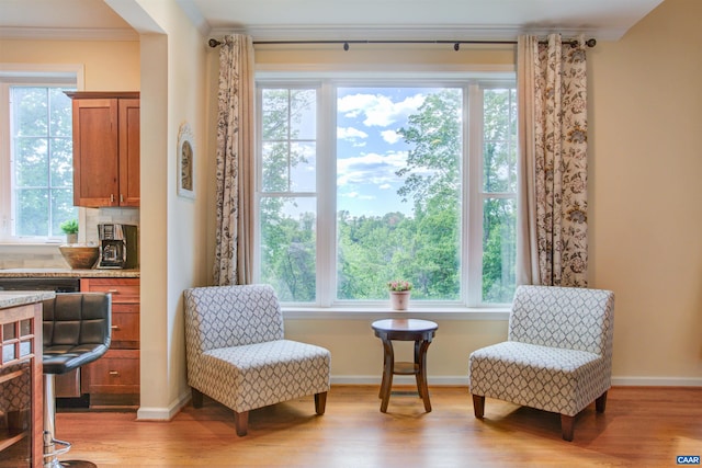 1623 Brandywine Dr, Charlottesville, VA 22901 - living area with light wood-style flooring, ornamental molding, plenty of natural light, and baseboards
