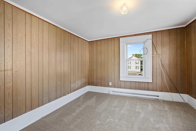 111 S High St, Edinburg, VA 22824 - spare room with wooden walls, carpet flooring, and baseboard heating